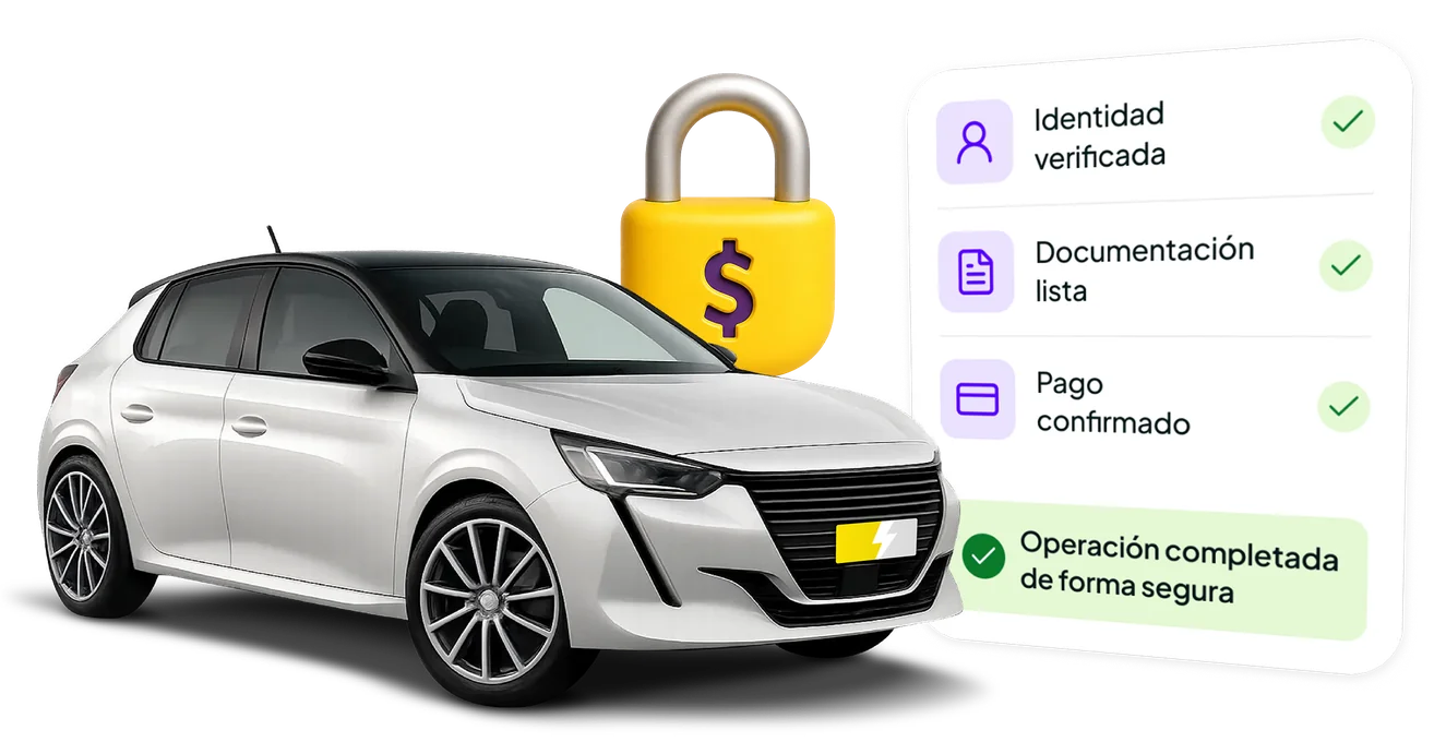 Auto con candado y checklist de pago seguro verificado